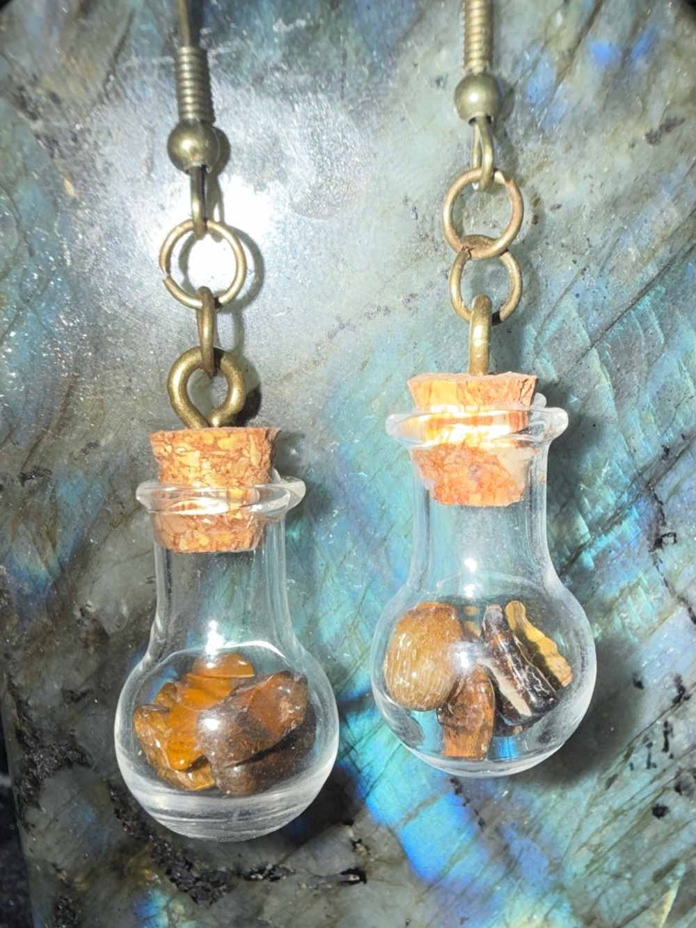 Tigre’s Eye Glass Vial Earrings